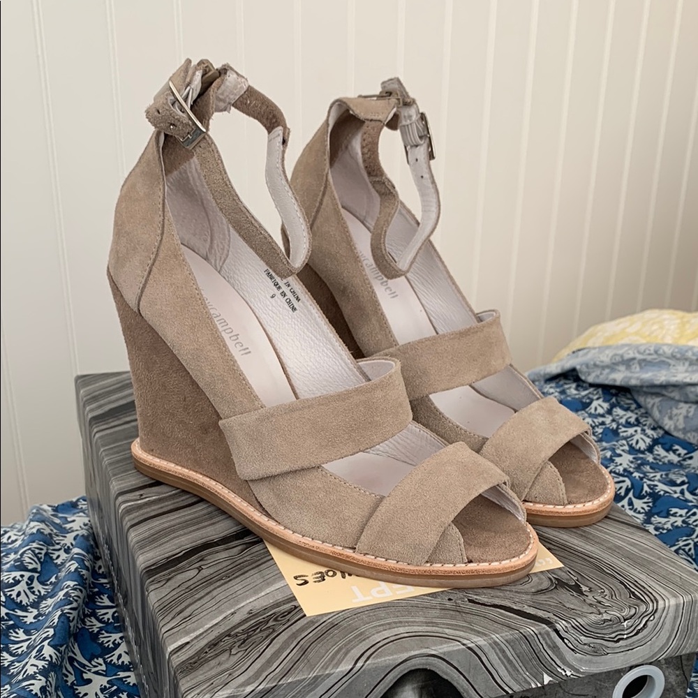 Free People - Jeffrey Campbell Dakota Taupe Suede Wedge Heels